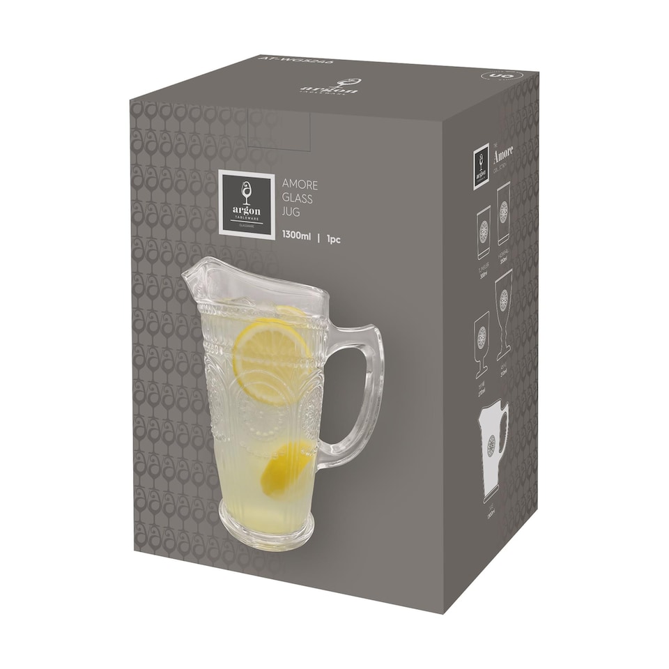 image 1 of Argon Tableware Amore Ribbed Glass Water Jug - 1.3L | Clear | Clear | 4