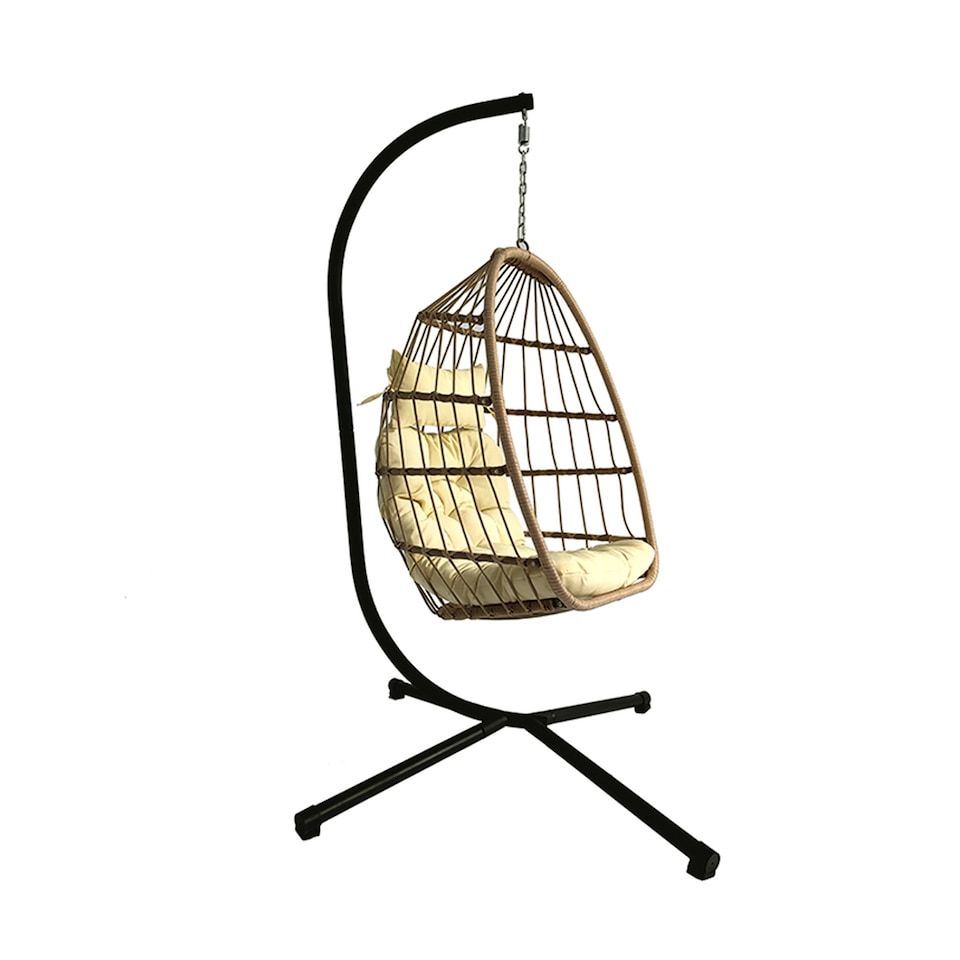 image 1 of Groundlevel Luxury Hanging Egg Chair with Cushion and Weather Resistant Frame | Cream