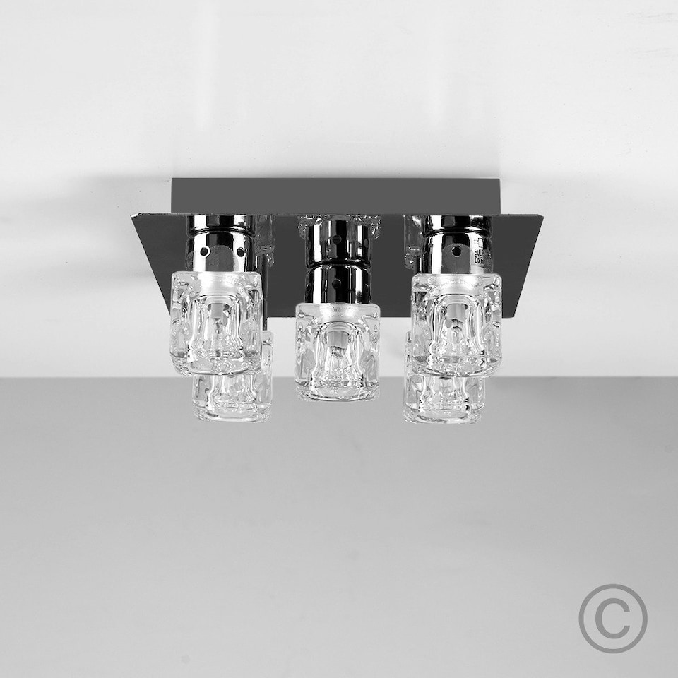 image 1 of ValueLights Modern Black Chrome Ice Cube 5 Way Flush Ceiling Spotlight
