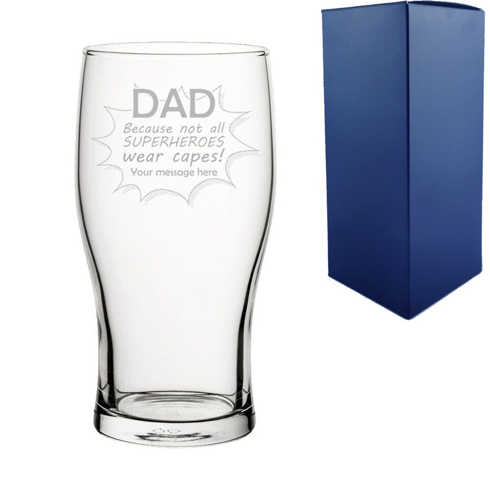 image 1 of Personalised Superhero Dad Engraved Tulip Pint Glass for Dad