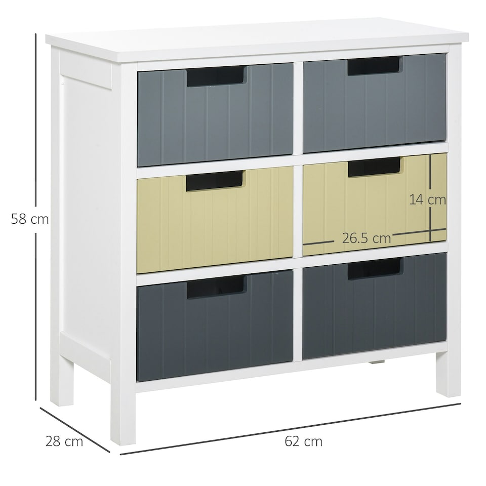 image 1 of HOMCOM Simple Chest of 6 Drawers Storage Cabinet for Dining