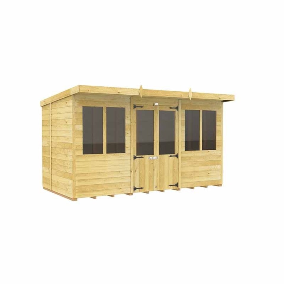 image 1 of 12ft x 5ft Pent Summer House - Wood - L147 x W358 x H201 cm | Brown