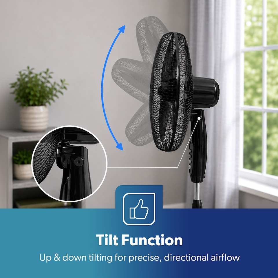 image 1 of GEEPAS 16 inch 5 Blades Pedestal Free Standing Fan 45W, Black