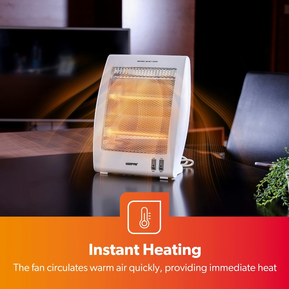 image 1 of GEEPAS Quartz Halogen Heater | 2 Heat Settings 400W/800W, White