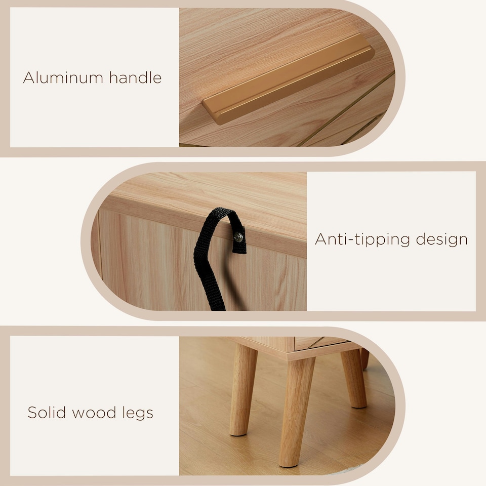 image 1 of HOMCOM Bedside Cabinet, Nordic Bedside Table with 2 Drawers Wood Legs, Natural