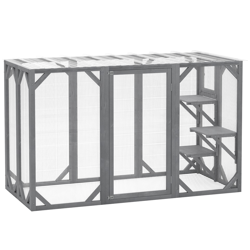 image 1 of PawHut 71 Wooden Cat House with 3 Platforms, Large Door for Multiple Cats