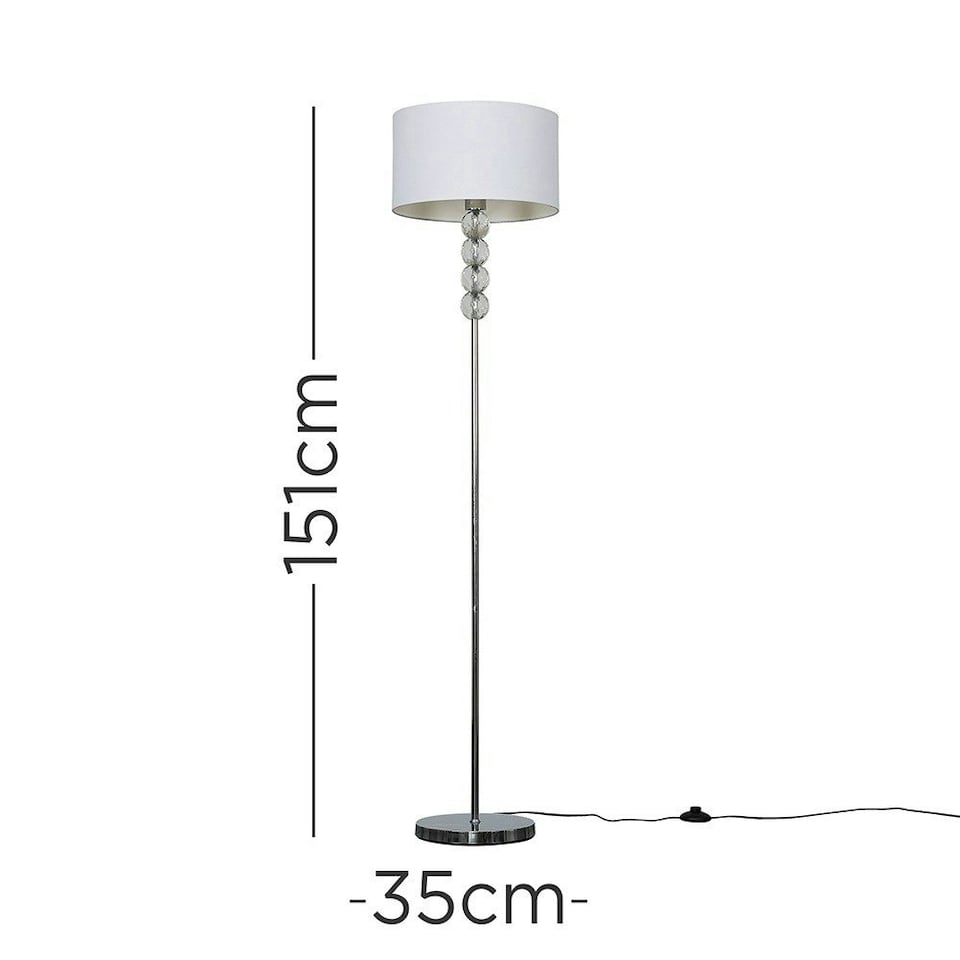 image 1 of ValueLights Eleanor Silver Chrome & Clear Acrylic Ball Floor Lamp with a White Drum Shade & LED Bulb