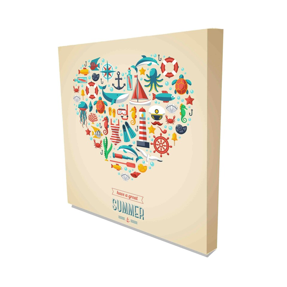 image 1 of Summer heart Marine symbols (Canvas Print) 91cm x 91cm