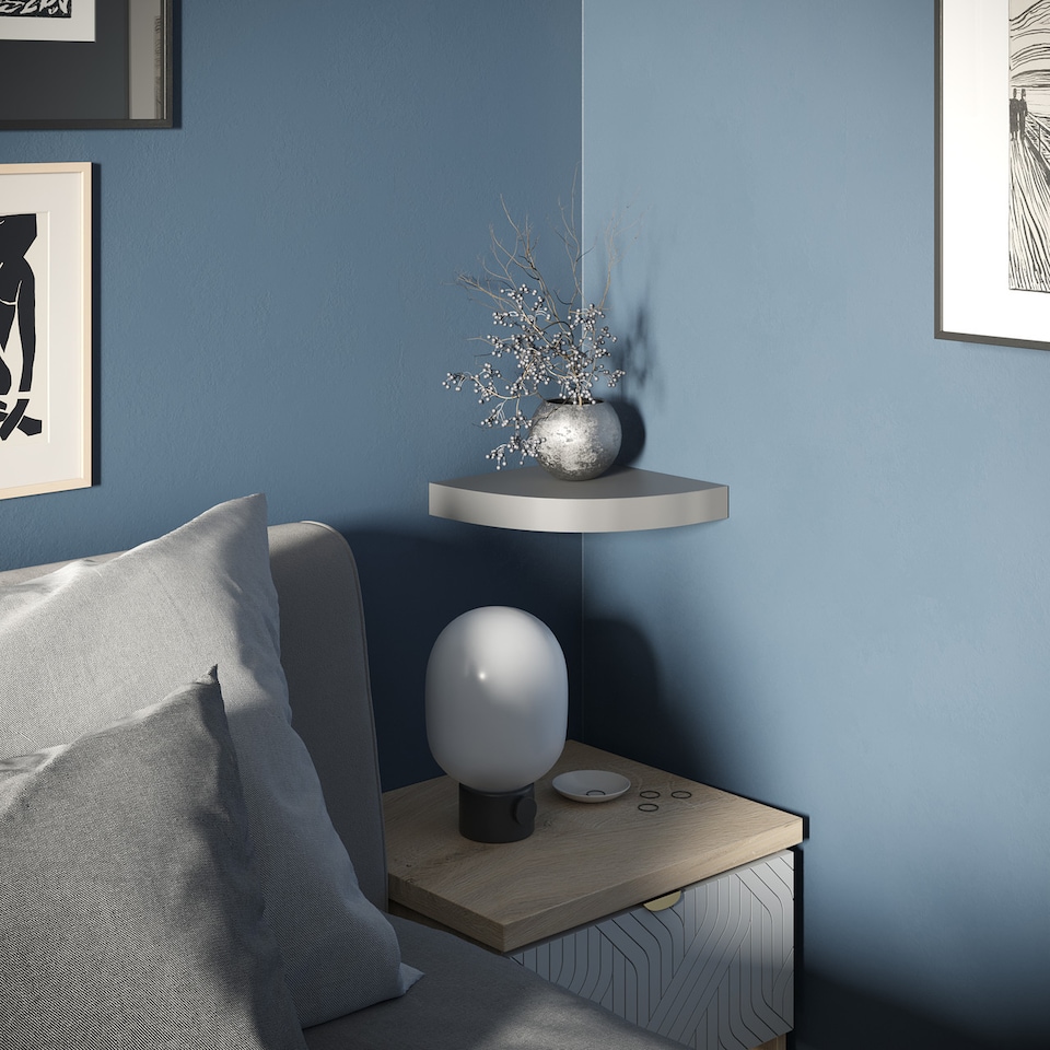 image 1 of Wooden Wall Mounted Floating Corner Shelf - Set of 3 | Grey | 3