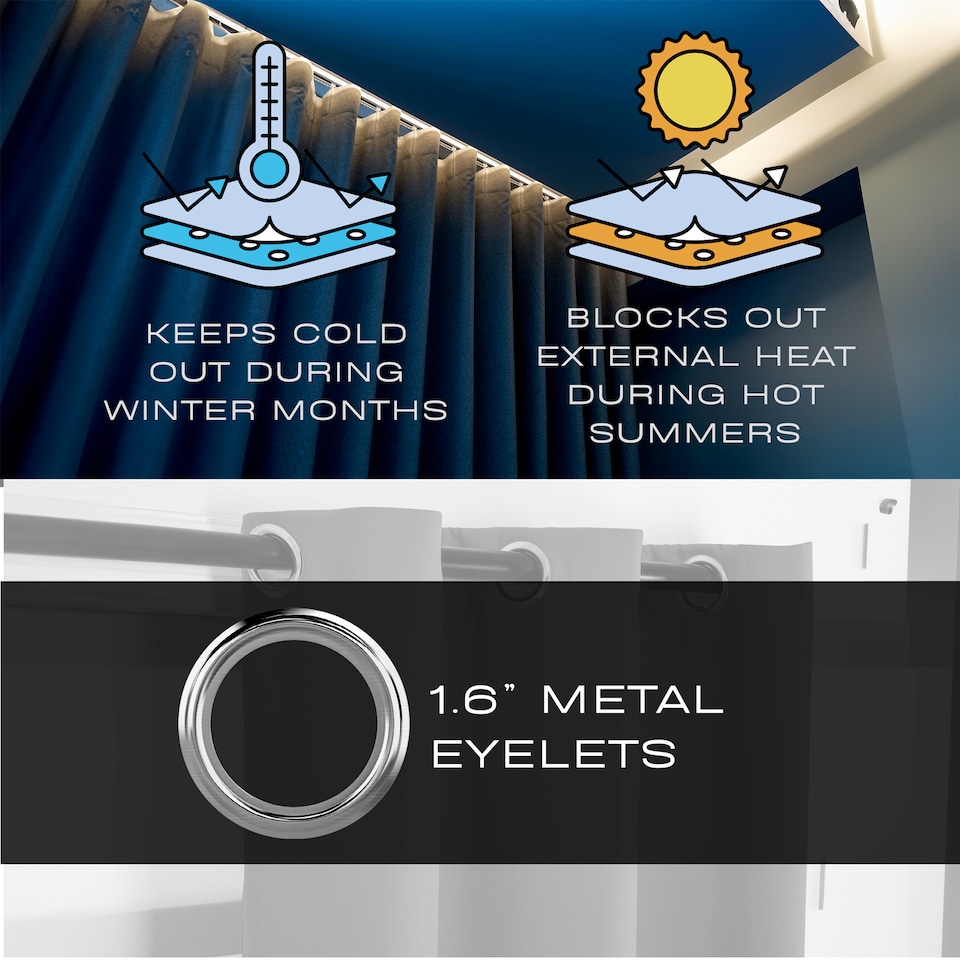 image 1 of Off White Lined Blackout Eyelet Curtains - 46 x 63 Inch Drop - 2 Panel | White | One Size