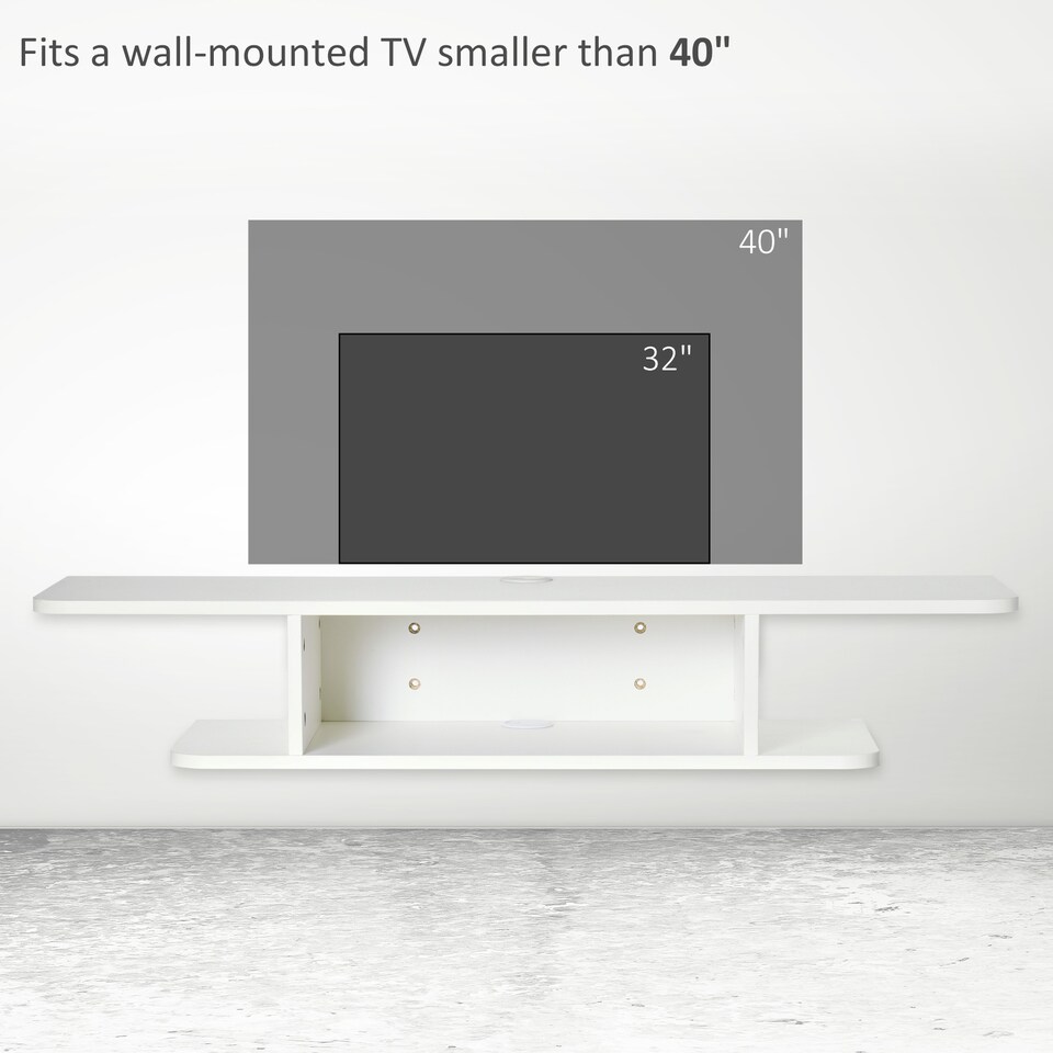 image 1 of HOMCOM Floating TV Unit Stand for TVs up to 40 , Wall Mounted Media Console with Storage Shelf, Entertainment Center, White