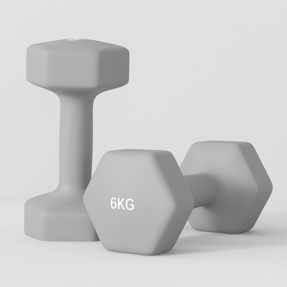 image 1 of SPORTNOW Set of 2 Hexagonal Dumbbells Weights Pair, 2 x 6kg, Grey