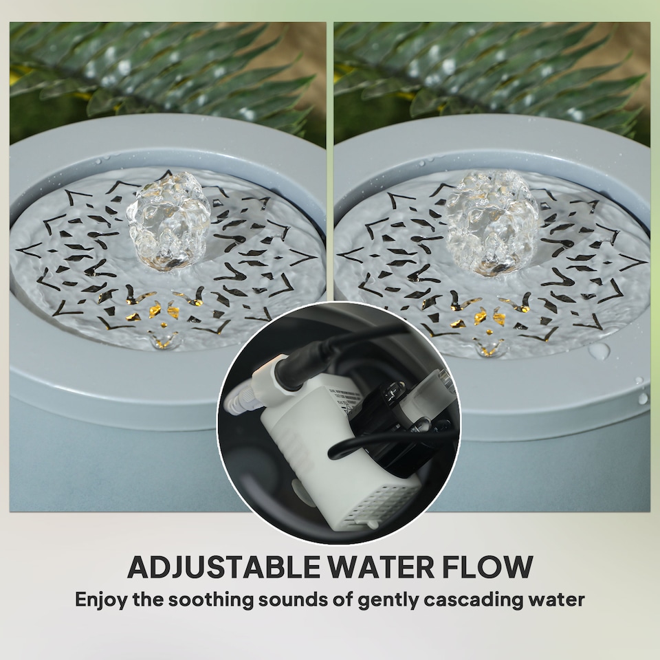 image 1 of Outsunny Outdoor Waterfall Fountain Water Feature with LED, Light Grey