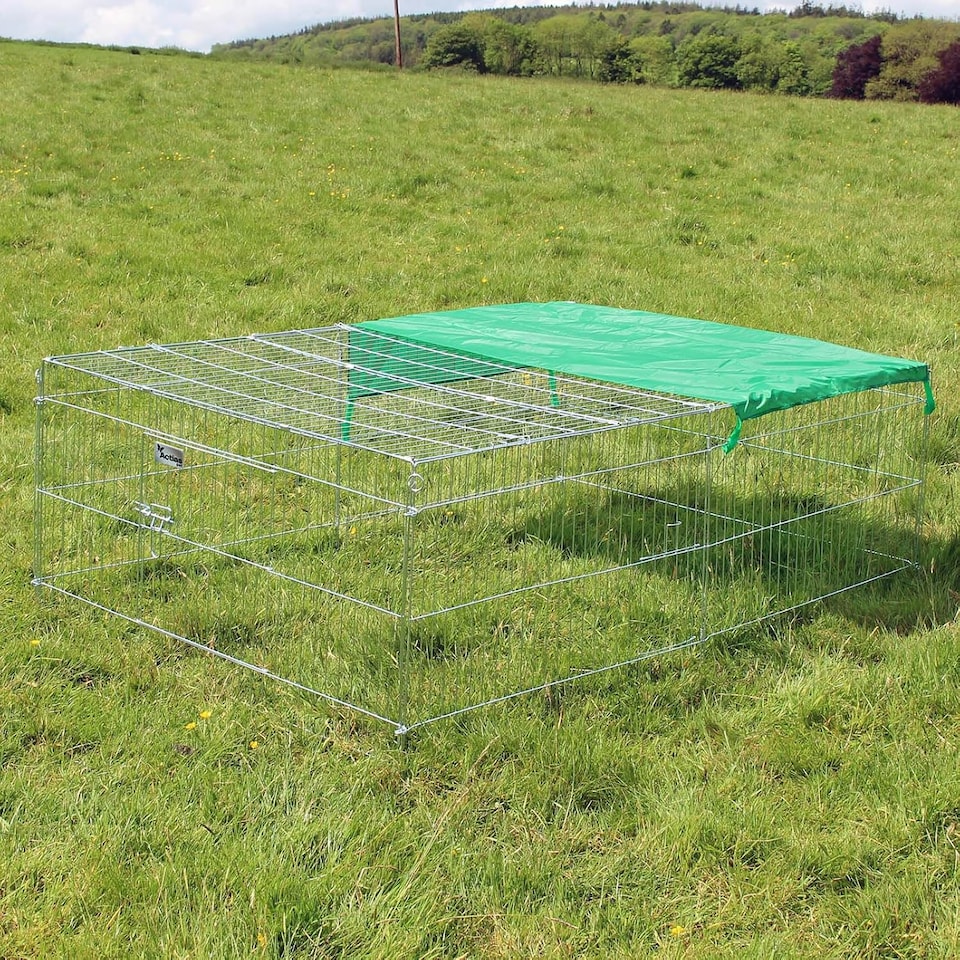 image 1 of Actiaspet - Metal Run for Rabbit/Guinea Pig/Chicken/Duck/Ferret/Dog/Cat Pet Enclosure with Roof Sunshade (Grey, XLarge)