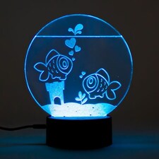 Goldfish Hearts Clear Acrylic Sign with LED Light Base
