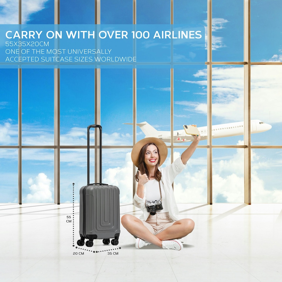image 1 of Flight Knight Premium Hard Shell Lightweight Cabin Suitcase - Built-in TSA Lock & USB Port - 100+ Airlines Approved - easyJet, Ryanair & Jet2 - 55x35x20cm Grey | Anthracite | Cabin Bag