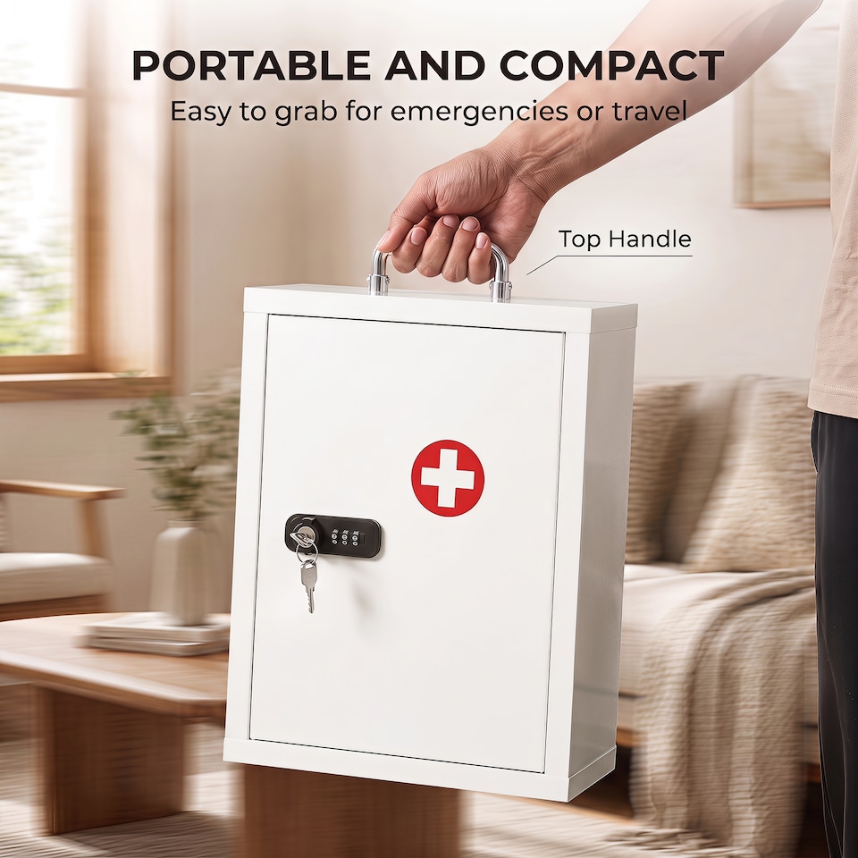 image 1 of HOMCOM Medicine Cabinet, Medical Cabinet w/ Combination and Key Lock, White