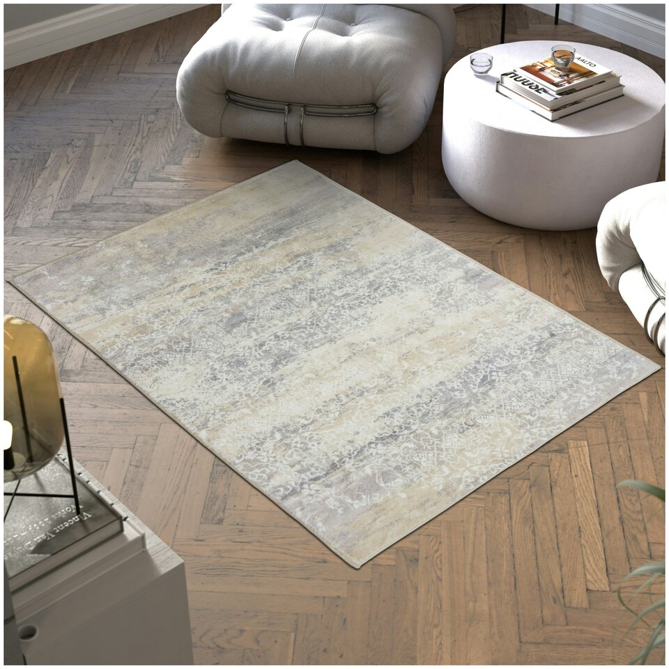 image 1 of Washable Rug Dalia - various sizes, faded pattern, easy-care short pile, non-slip Cream | 170 x 120 cm