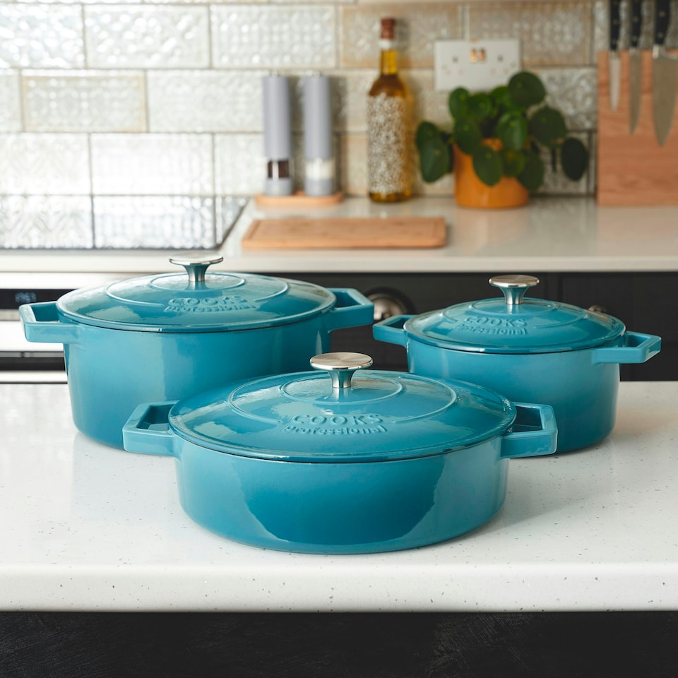 image 1 of Cooks Professional Cast Iron Casserole 26cm | 5.8L Capacity | Enamelled Inside & Out | Graduated Teal