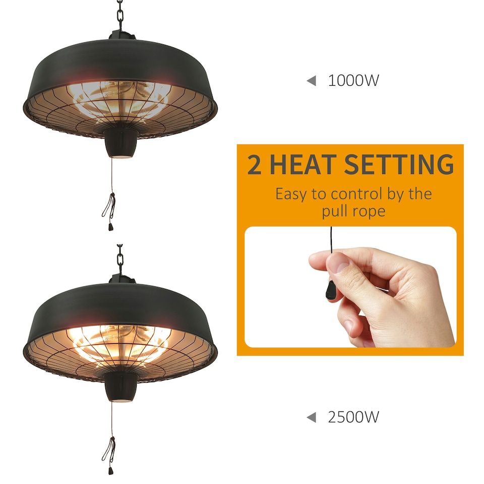 image 1 of Outsunny Adjustable Infrared Halogen Ceiling Mounted Light Heater 1000/2500W
