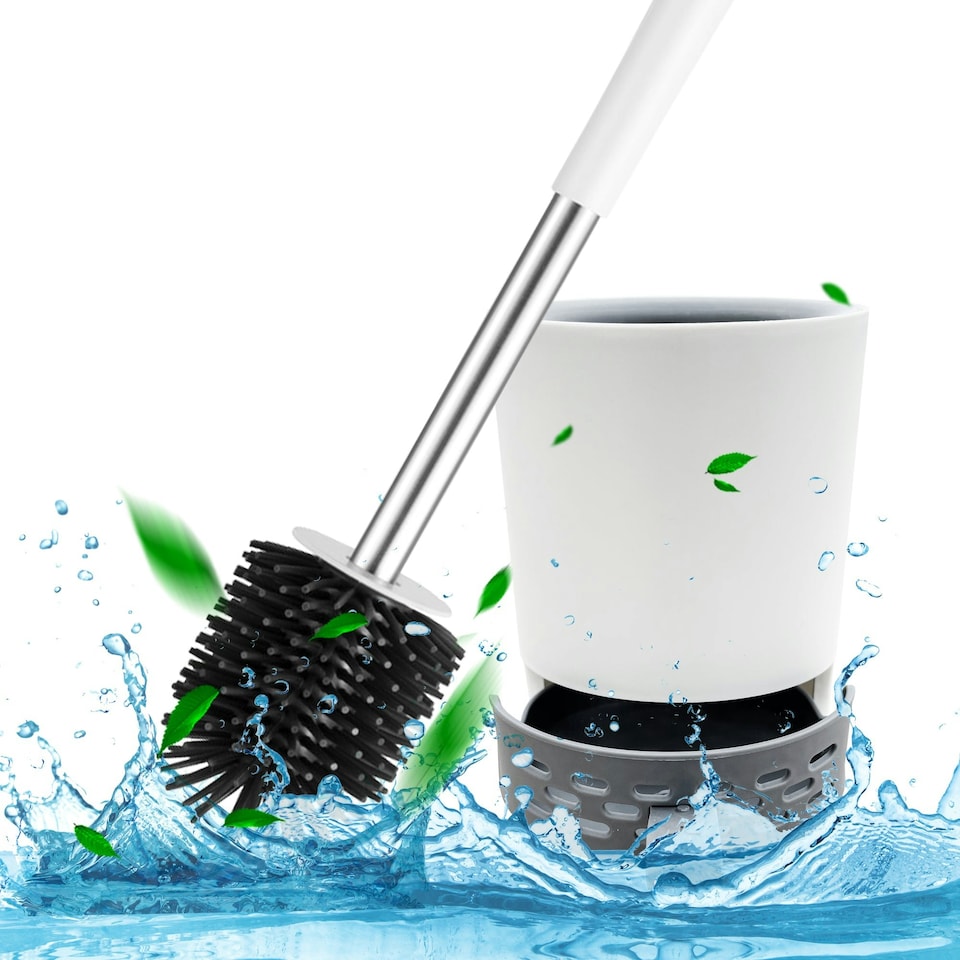 image 1 of Nicoman Round White Toilet Brush & Holder With Silicone Head