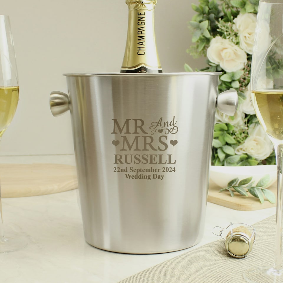 image 1 of Personalised Mr & Mrs Stainless Steel Ice Bucket