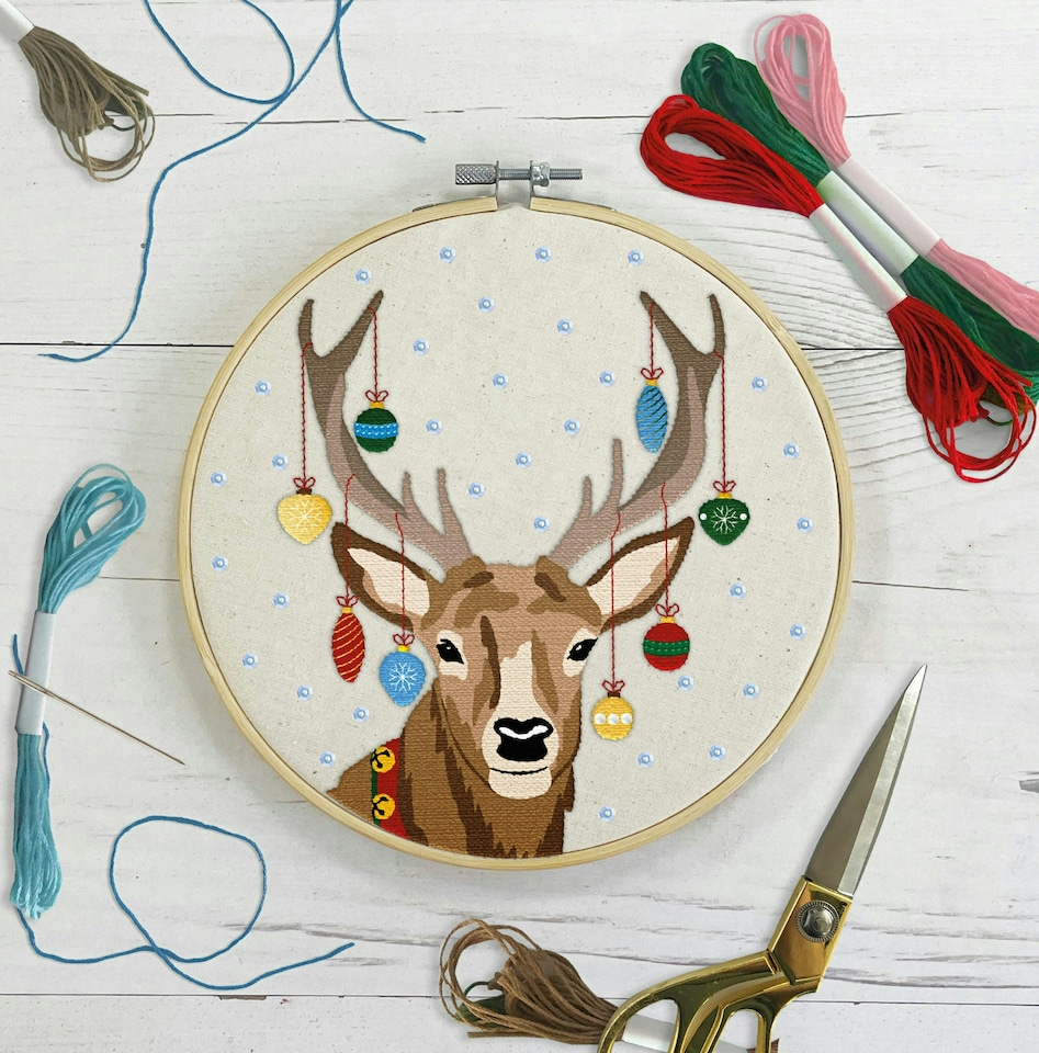 image 1 of Sew & So On Embroidery Kit, Stag, Multicoloured, 8"