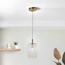 Fluted Glass Design Pendant Fitting Finished with Clear Glass and Bronze Effect Colour | Bronze | Clear | 1