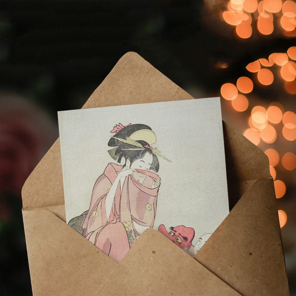 image 1 of Utamaro Kitagawa Art Card Woman Playing With Child