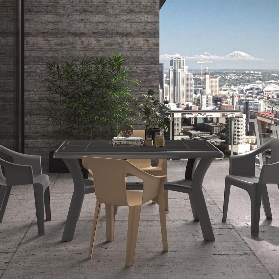 image 1 of Resol 4 Seater Tulip Rectangular Plastic Garden Dining Table - 90cm x 140cm - White