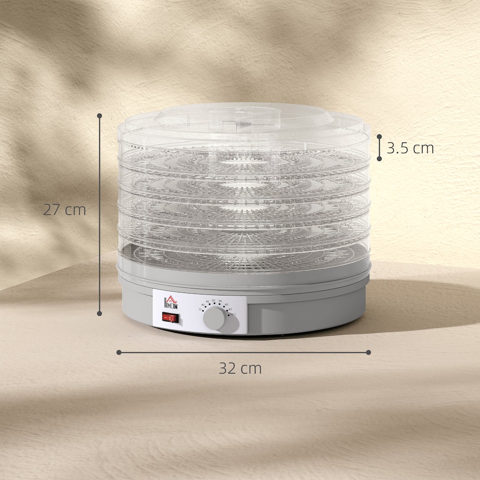 image 1 of HOMCOM 5 Tier Food Dehydrator, 245W Food Dryer Machine with Adjustable Temperature Control for Drying Fruit, Meat, Vegetable, Jerky and Pet Treat, Grey