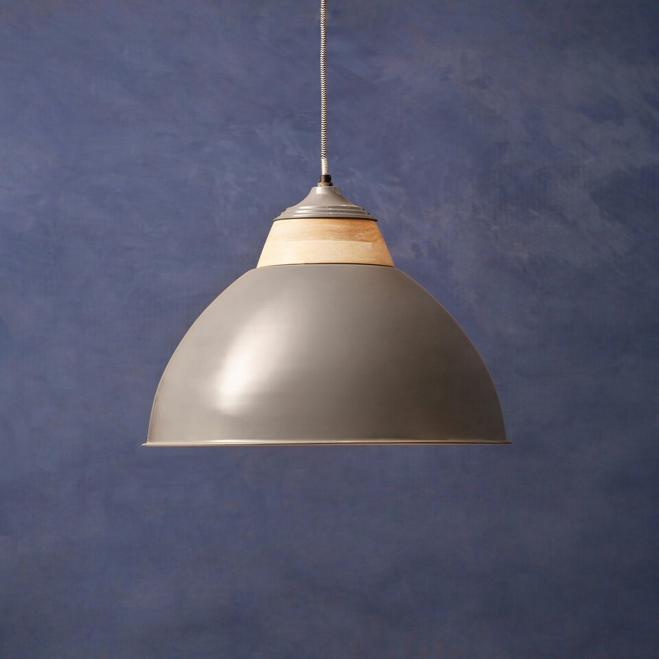 image 1 of Interiors by Premier Grey Extra Large Pendant Light, Scandi Bell-Shaped Industrial Ceiling Lamp, 1m Cord with Matching Rose