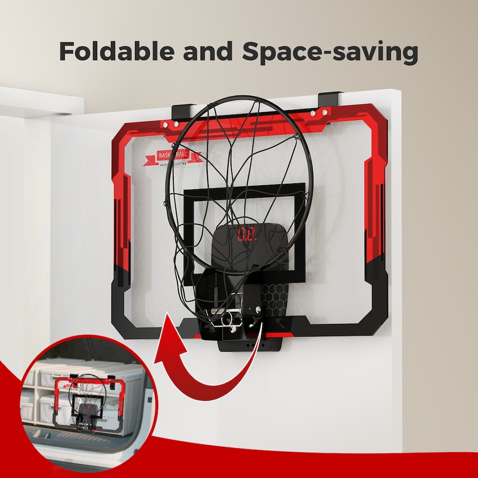 image 1 of Dekko Mini Basketball Hoop Over Door for Kids Indoor Sport Backboard 4 Balls