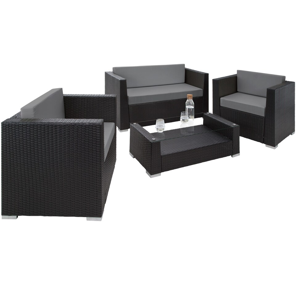 image 1 of Garden Furniture Set Munich - outdoor sofa, 2 armchairs, table, 2 cushion cover sets | Black | black | 135 x 67 x 73 cm | 1