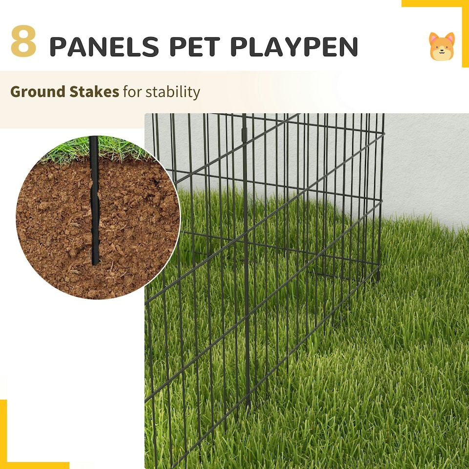 image 1 of PawHut 8-Panel DIY Dog Pen with Door for Indoor/Outdoor Use, 76cm High