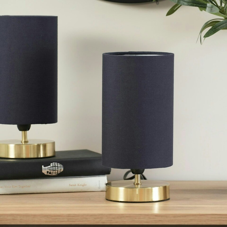 image 1 of ValueLights Francis Gold Touch Table Lamps Navy Shade & Bulb | Gold