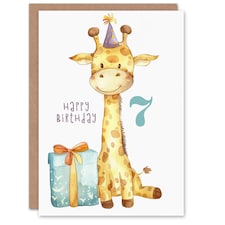 Cute Party Hat Cartoon Kids Age 7 Year Old Child Kids 7th Birthday Card