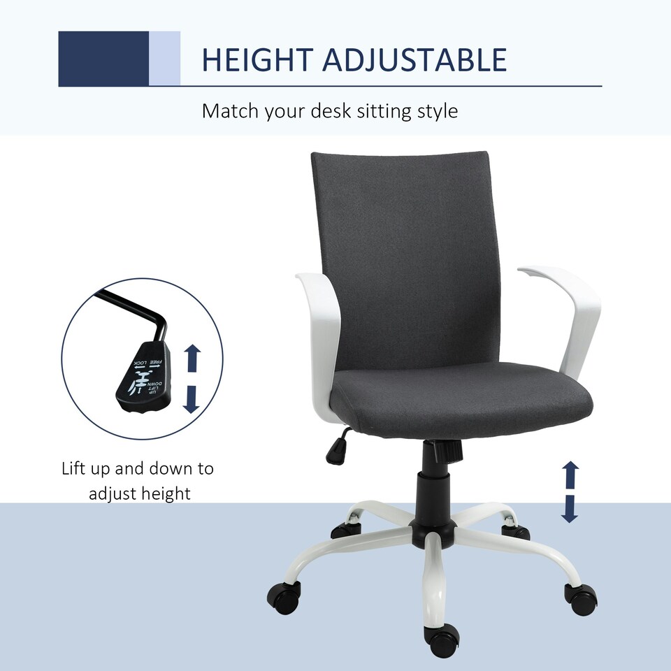 image 1 of Vinsetto Home Office Linen Chair Swivel Computer Chair, Dark Grey