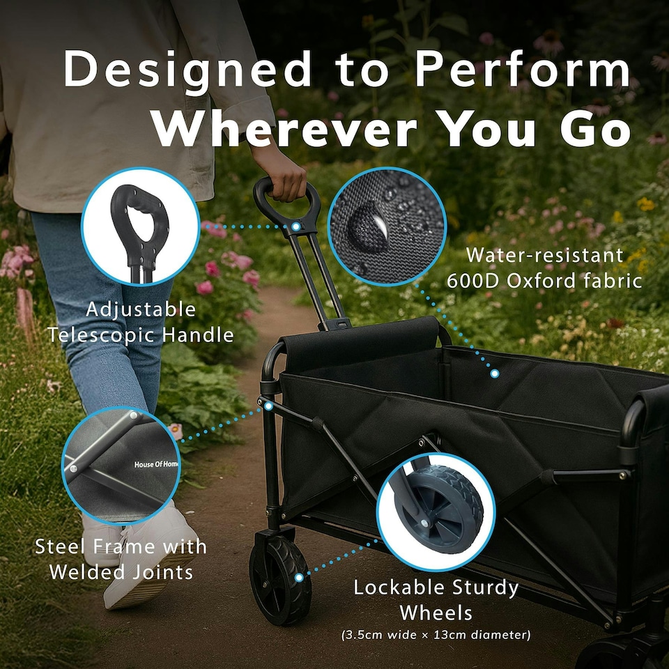image 1 of 70L Foldable Utility Trolley Garden Home Camping Festivals No Assembly 100kg Load