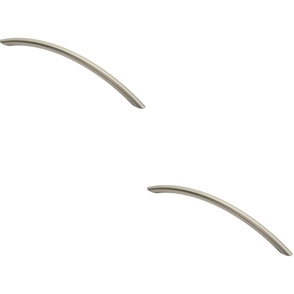 Loops 2x Curved Bow Cabinet Pull Handle 226 x 10mm 192mm Fixing Centers Satin Nickel in Metallics