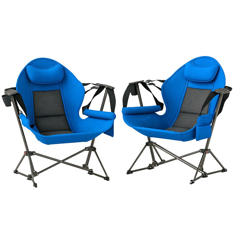 image 1 of Outsunny Hammock Camping Chair Set of 2, Adjustable Back Camp Chair Blue