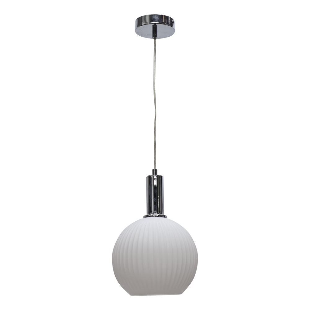 First Choice Lighting Betchley - White Ribbed Glass Globe Chrome Deco Pendant Fitting