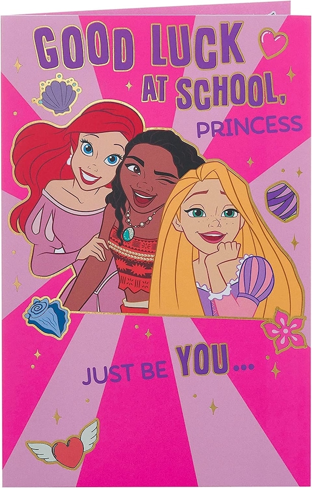 image 1 of Ariel, Moana & Rapunzel Design First Day At School Good Luck Card For Her