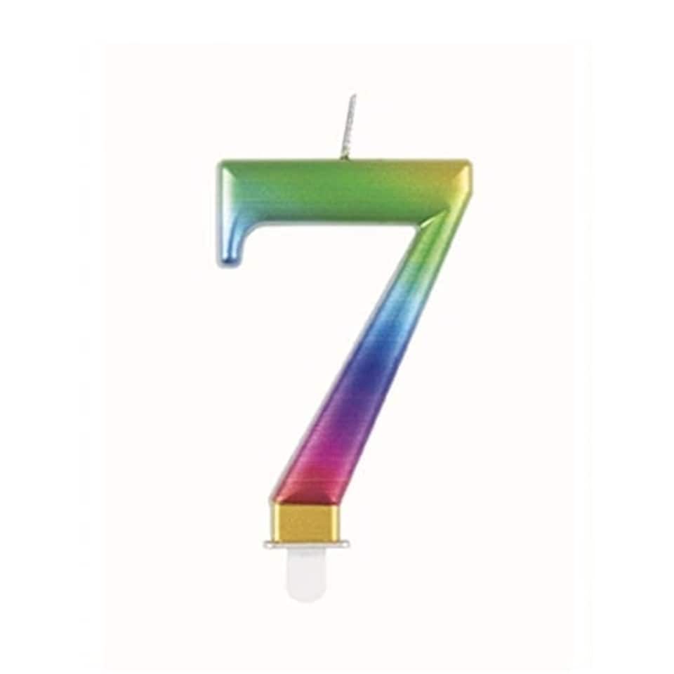 Metallic Rainbow Number 7 Birthday Candle 9cm