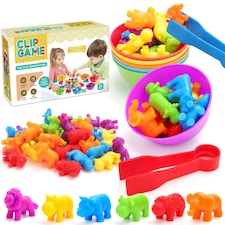 Animal Counting Clip Game Colour Sorting Toys Bowl and Tweezers Montessori Toy