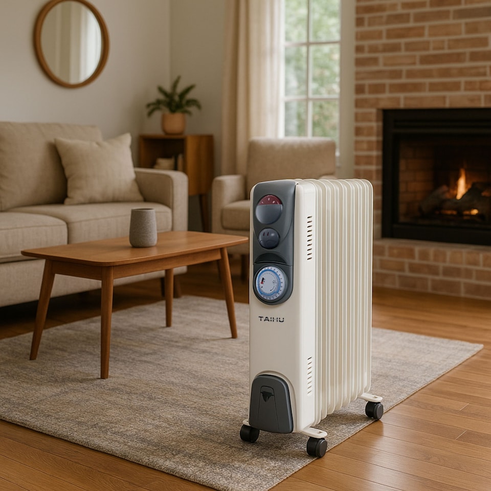 image 1 of TAIHU Oil Filled Radiator, 11 Fins, 2500W, Portable, Timer, White - 11OH2500W14