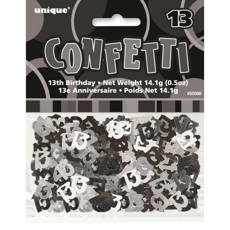 Unique Party Foil Glitz 13th Birthday Confetti - Silver/Black - One Size