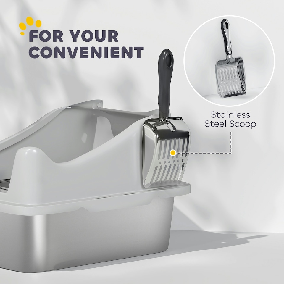 image 1 of PawHut Stainless Steel Cat Litter Box with High Sides Grey | M