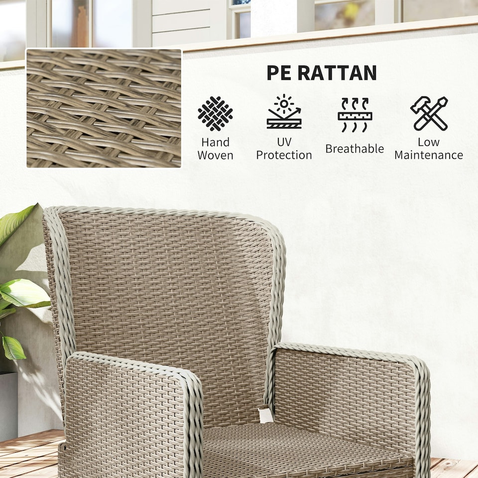 image 1 of Outsunny Rattan Garden Furniture Set with Footstools Armchairs Light Grey