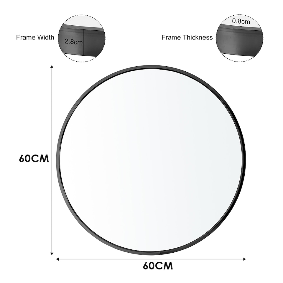 image 1 of Living and Home 60cm Nordic Round Bathroom Wall Mirror | Black | 60cm